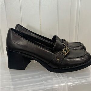 SO Brown Loafers Chunky Heel with Chain Detail, Y2K, Size 10